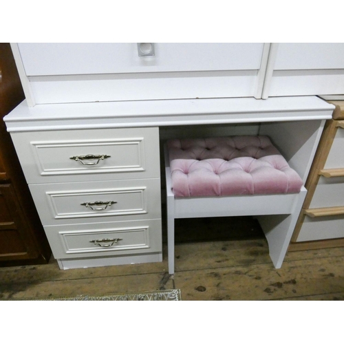 18 - A modern white single pedestal kneehole dressing table with matching stool