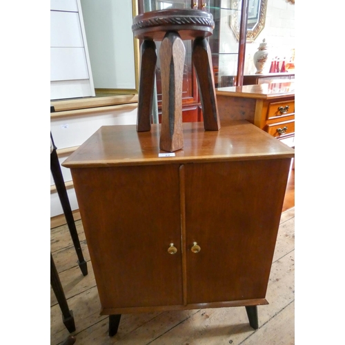 23 - Mahogany record cabinet and a small stool