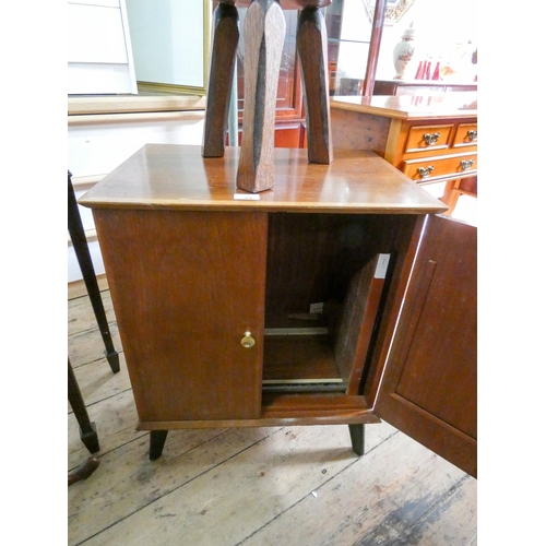 23 - Mahogany record cabinet and a small stool