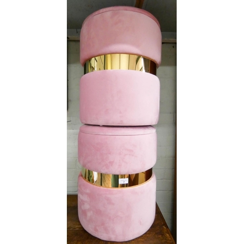 7 - A pair of pink upholstered pouffe stools