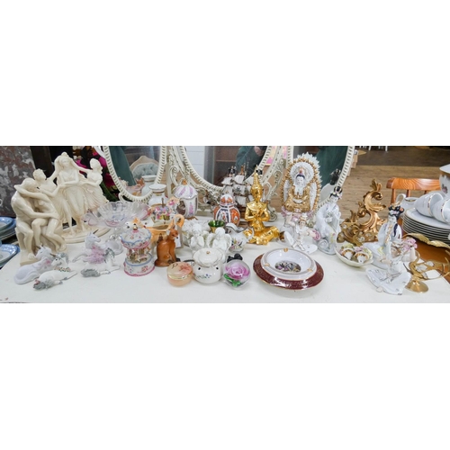 77 - Figure ornaments and a large quantity of assorted small china, gilt Buddha's etc