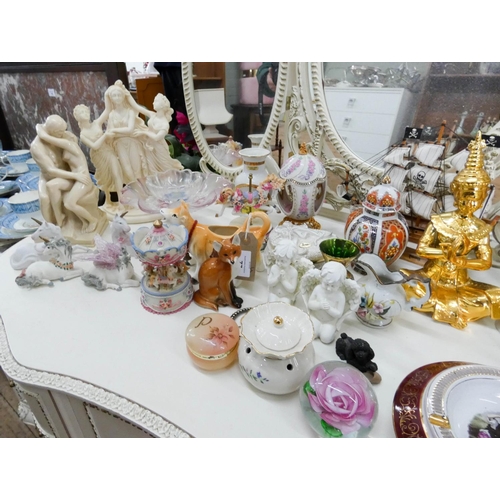 77 - Figure ornaments and a large quantity of assorted small china, gilt Buddha's etc