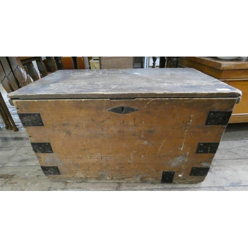 85 - A late Victorian pine metal bound trunk, 2'6 wide