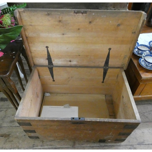 85 - A late Victorian pine metal bound trunk, 2'6 wide