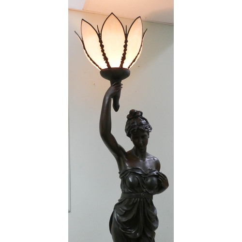 201 - An impressive tall bronze finish lady figure holding a lamp, 80