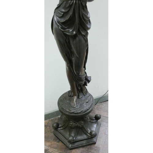 201 - An impressive tall bronze finish lady figure holding a lamp, 80