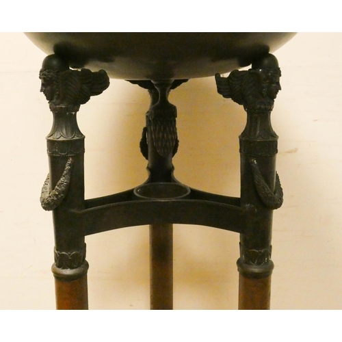 206 - An Empire style three legged bronze figurehead decorated plant bowl stand, 18