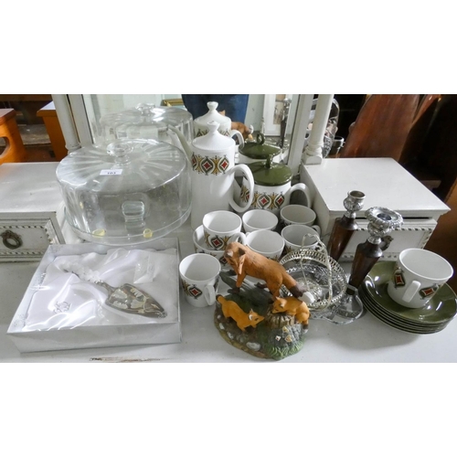 103 - Ridgeway tea set, fox ornament, cake dome, cake slice etc