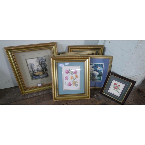 125 - Seven various gilt framed still life prints and another framed 3D picture