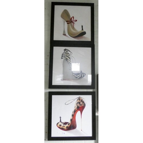 136 - Three large modern framed prints of ladies high heeled shoes