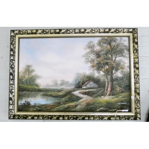 141 - A framed oil painting of a country scene