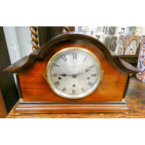 144 - A Westminster, Whittington & St Michaels triple chiming mantel clock in walnut case