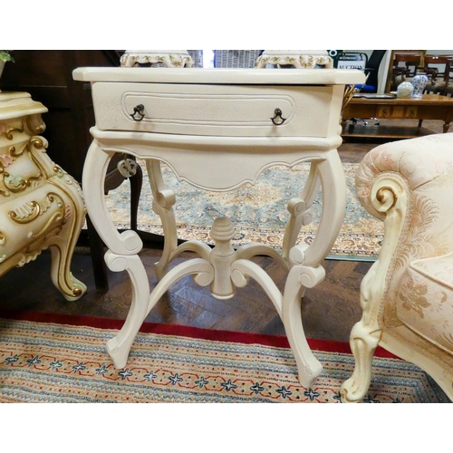 150 - A pair of shaped top cream occasional or bedside tables each fitted drawer, each 2' wide