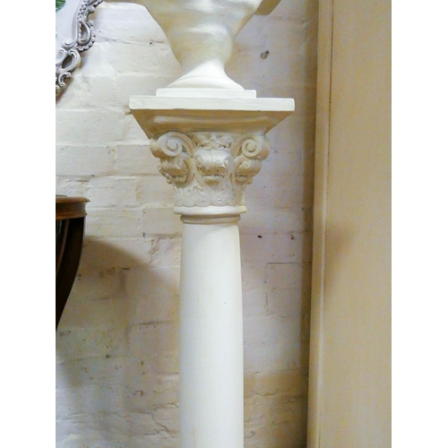 174 - A white classical bust on plaster pillar and marble topped stand