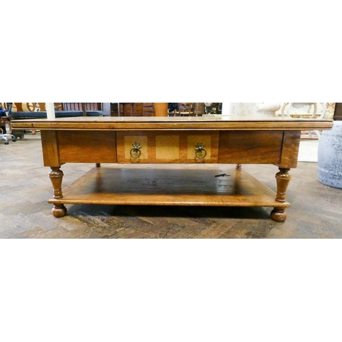 189 - A very large pale mahogany finished two tier coffee table with square design, fitted with drawer and... 