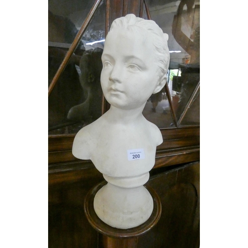 200 - A white plaster bust on Victorian style mahogany column stand