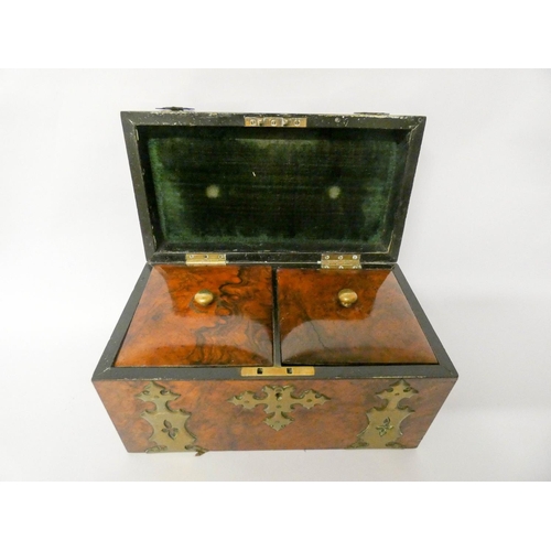 534 - Victorian walnut brassbound two partition tea caddy, 10