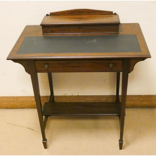 220 - An Edwardian inlaid mahogany writing table with under tier and stationery box top, 2'6 wide