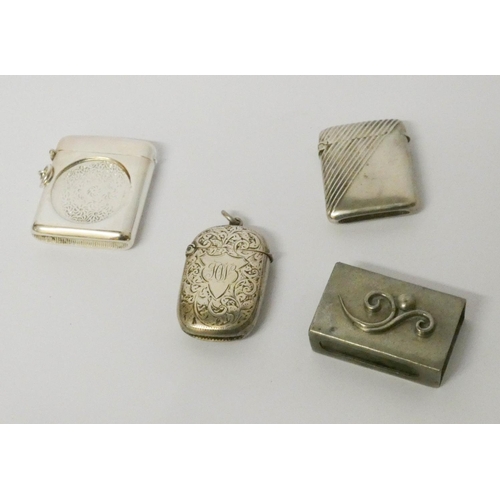 471 - A hallmarked silver vesta,  800 standard continental silver vesta, Nekrassoff pewter match case and ... 