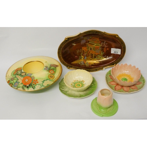 483 - Carlton Ware - relief moulded water Lily and butter cup Sunday dishes, rouge Royale oval plate and a... 