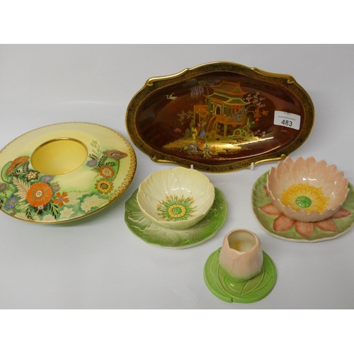 483 - Carlton Ware - relief moulded water Lily and butter cup Sunday dishes, rouge Royale oval plate and a... 