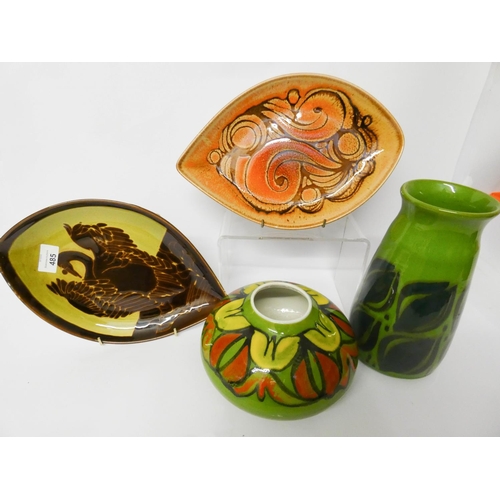 485 - Poole Pottery - two Aegean leaf plates and two Delphis vases