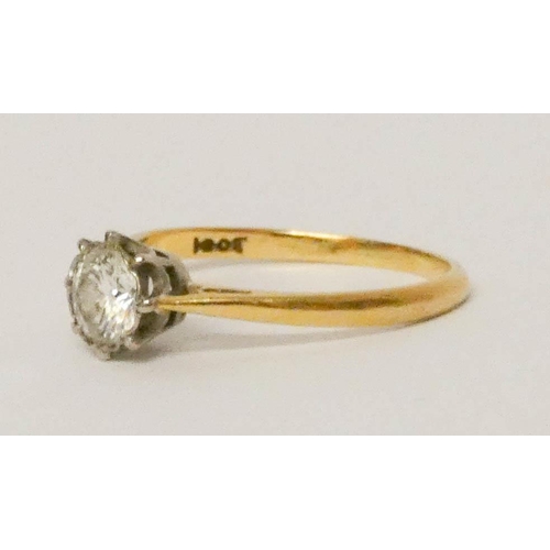 629 - Solitaire diamond ring, set with a claw set brilliant cut diamond of approximately 0.7 carats on 18c... 