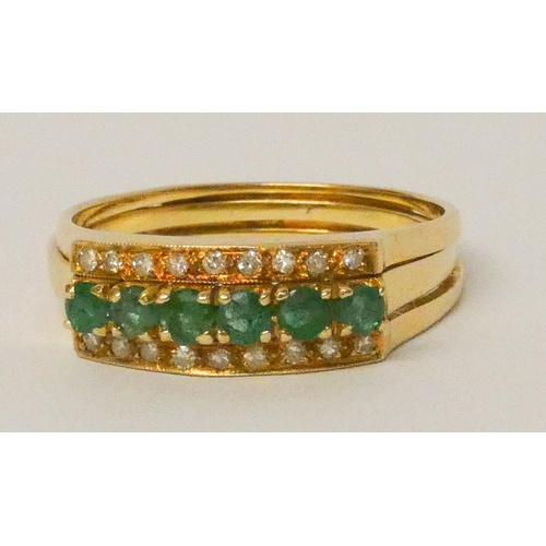 676 - 14ct yellow gold emerald and diamond ring, with removable emerald ring to the centre, so ring can be... 