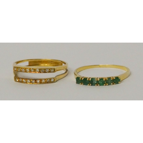 676 - 14ct yellow gold emerald and diamond ring, with removable emerald ring to the centre, so ring can be... 