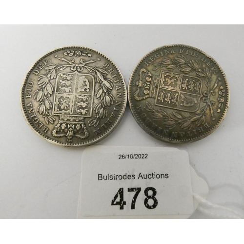 478 - Two young head crowns of Victoria, one dated 1845, the other 1847