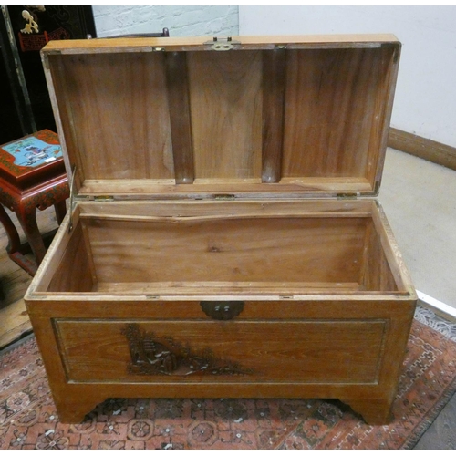 342 - A Chinese carved camphor wood blanket chest, 40