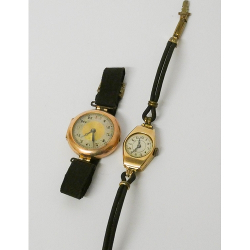 568 - 9ct rose gold vintage ladies wristwatch and an Art Deco 9ct gold cased ladies watch