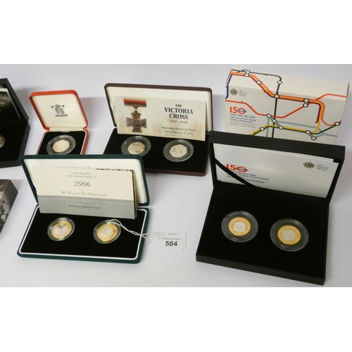 584 - A collection of silver proof coins to include Brunel £2 silver proof piedfort set, 150th Anniversary... 