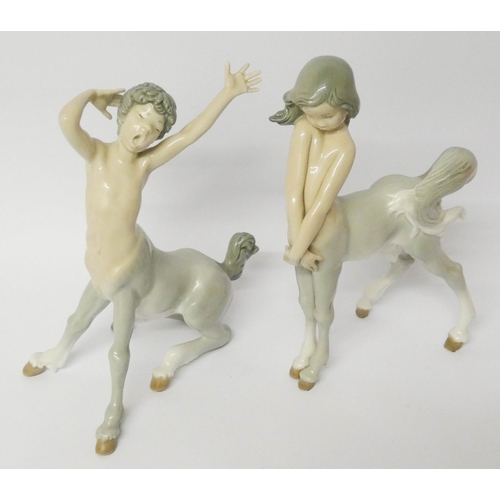 440 - Lladro - a pair of porcelain boy and girl Centaur figures, tallest measuring 22cm high