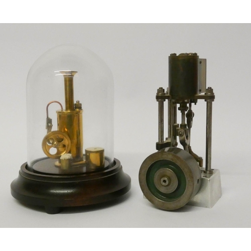 442 - Two miniature model steam engines, one beneath glass dome