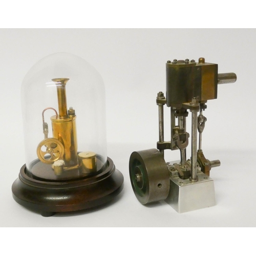 442 - Two miniature model steam engines, one beneath glass dome