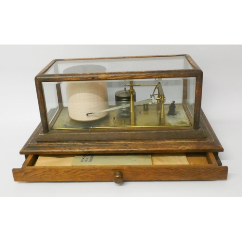 446 - Negretti and Zambra Regency model barograph in oak case