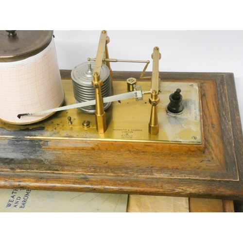 446 - Negretti and Zambra Regency model barograph in oak case