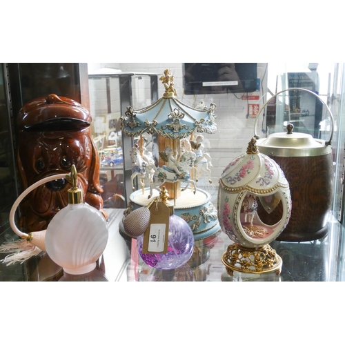 91 - A modern musical carousel, rum toft, scent bottles etc