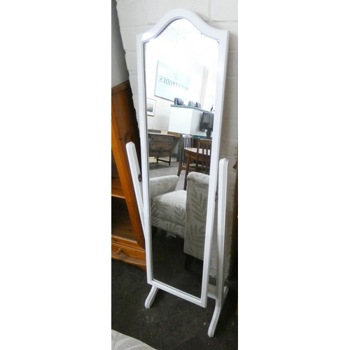 199 - A white painted cheval dressing mirror