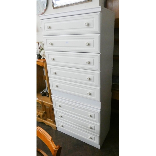 19 - A modern white chest of five drawers and a matching three drawer chest