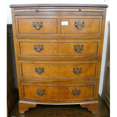 212 - A Burr walnut bachelors style chest fitted four long drawers with pull out brushing slide