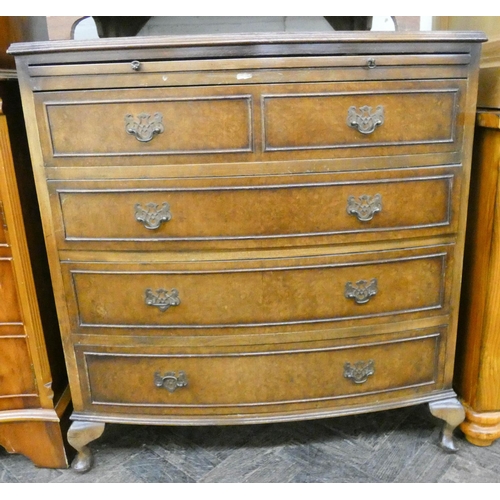 213 - A larger burr walnut bachelors style chest fitted four long drawers with pull out brushing slide