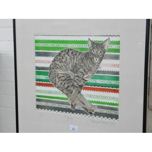 223 - A Limited Edition signed print of a cat 'Django' 15/150 by Parbane Zaleda dated 1988