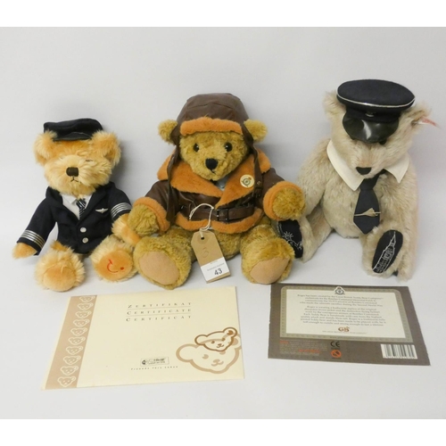 43 - A Steiff Captain Mach Concorde Teddy Bear with box & certificate, A Roger Pilot teddy bear and BOAC ...