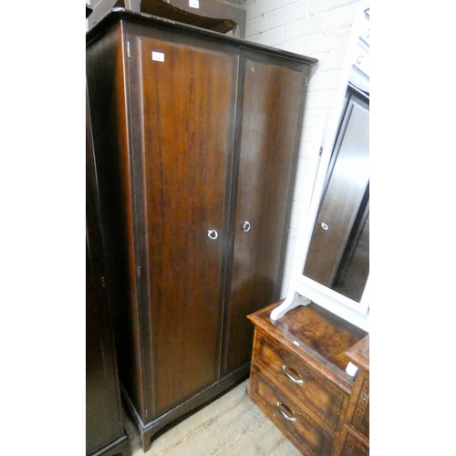 198 - Stag Minstrel mahogany semi-fitted two door wardrobe, drawers fitted to the right hand panel