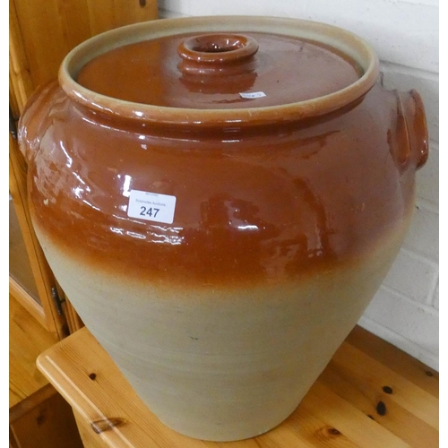 247 - A large stoneware jar with lid, standing approximately 2' tall