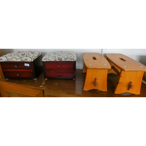 269 - Small pair of footstools and a small pair of padded top chest of storage drawers