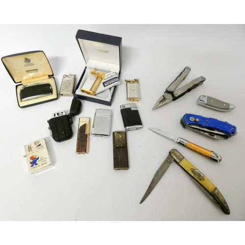 47 - Various cigarette lighters and knives etc