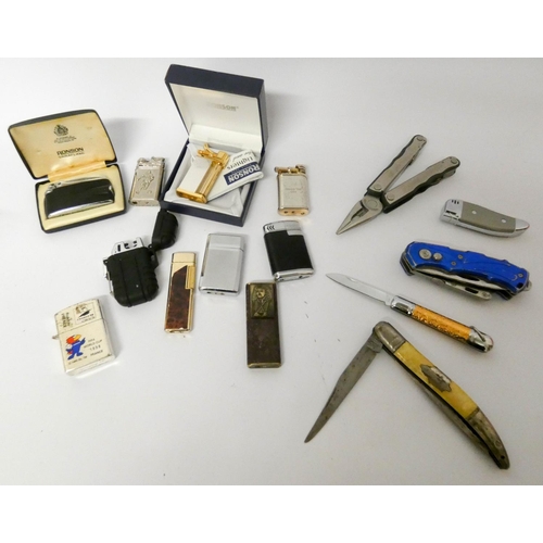 47 - Various cigarette lighters and knives etc